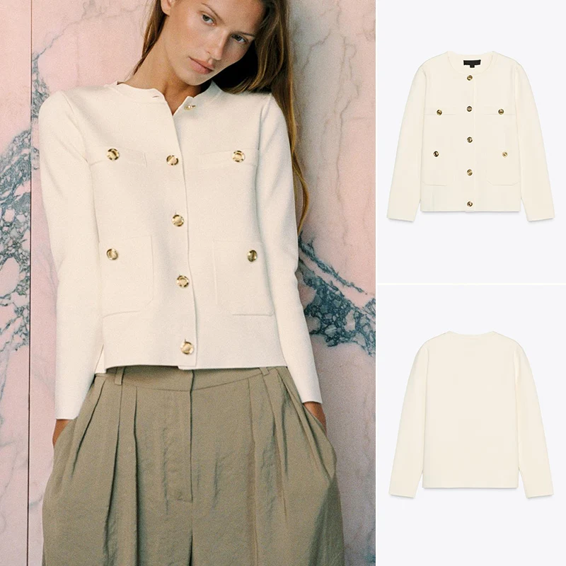 

New Summer Women's Knitted Long Sve round Ne Versatile Outerwear Polyester Fiber Commute Sle Single Piece Pure Color