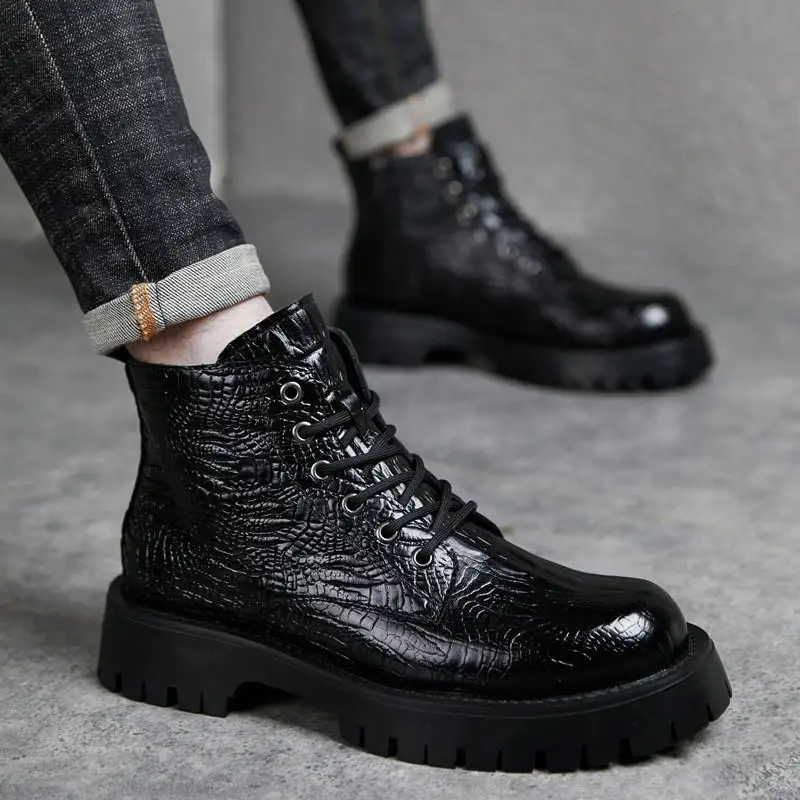 British style men's casual party prom ankle boots designer original leather shoes cowboy platform boot stylish cool chunky botas