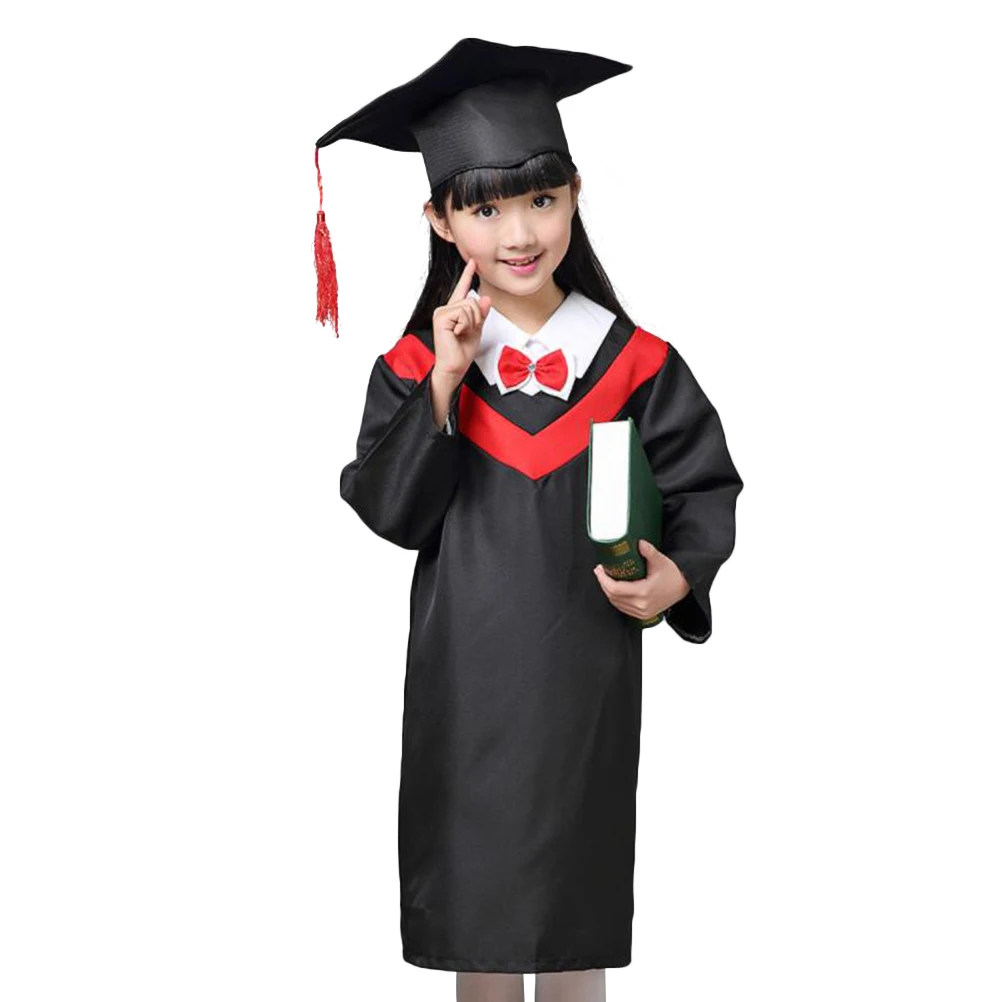 

Children Graduation Gown Cap Set Kids Bachelor Cloak Robe School Uniforms Costume 150cm Height Washable Reusable Photography