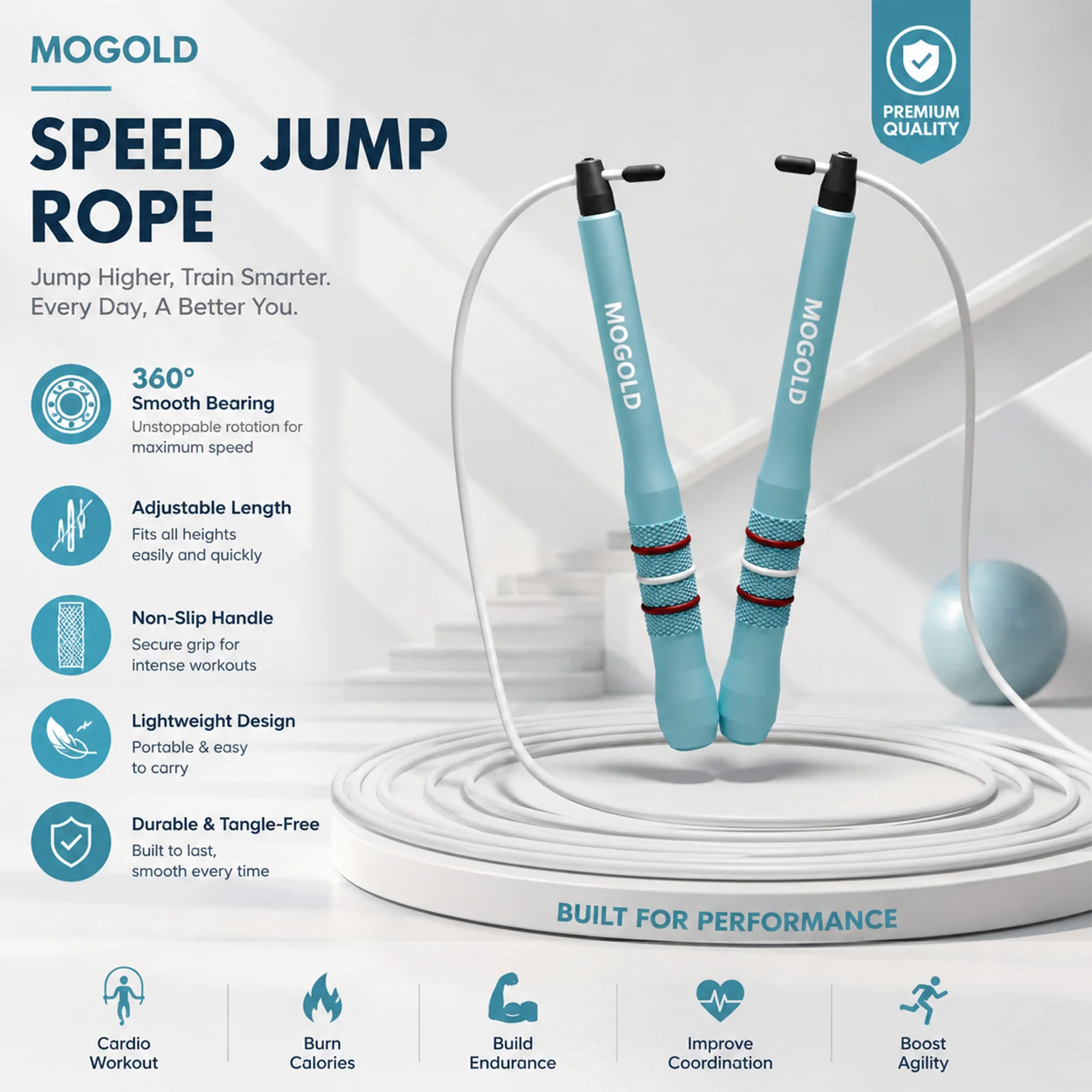 MOGOLD Professional Jump Rope - High-Quality Steel Cable & Lightweight Comfort Handles for Aerobic & Fat-Burning Workouts