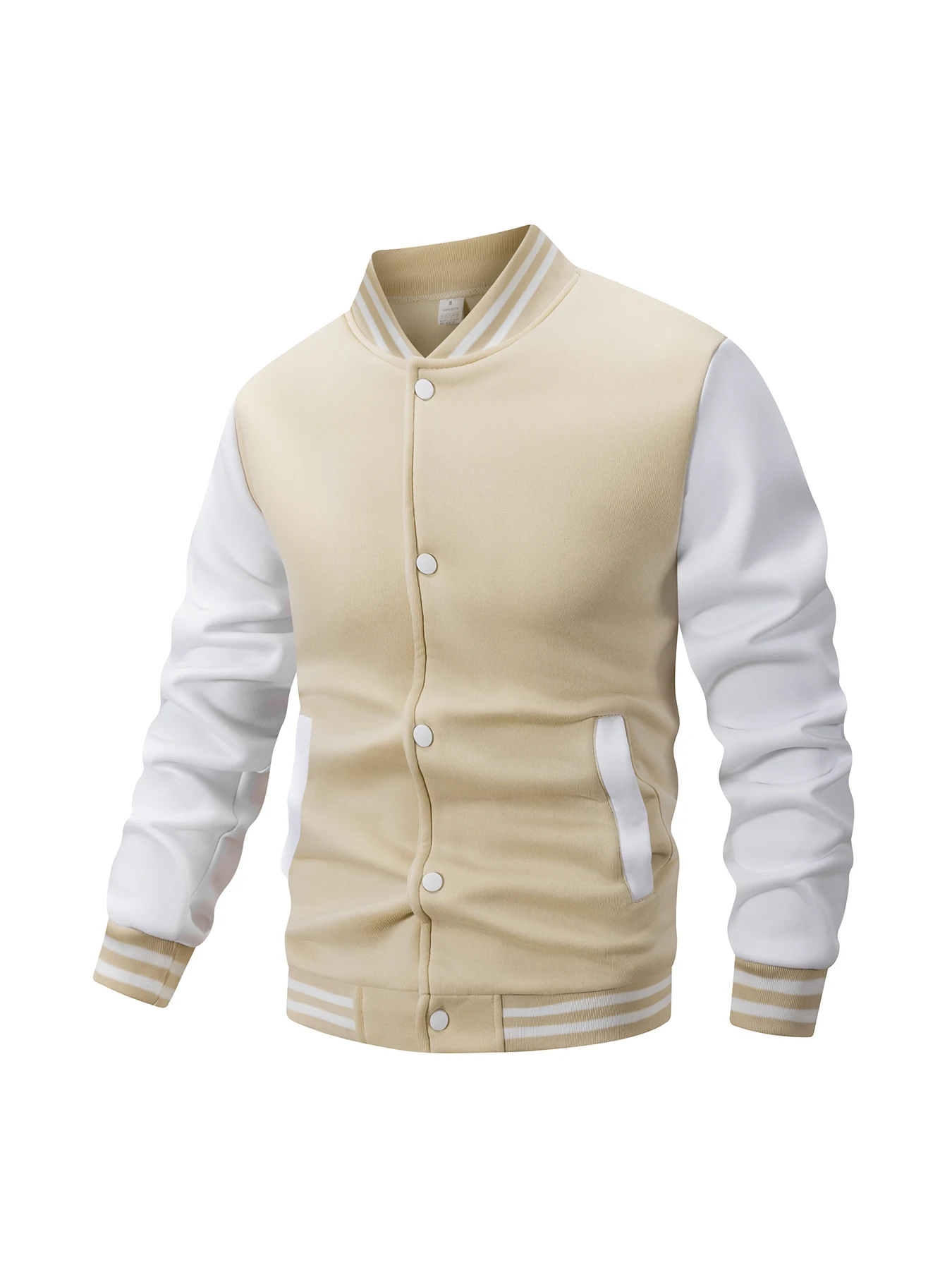 Men's Classic Color Block Varsity Jacket Striped Ribbed Trim Button Up Baseball Jacket With Pockets Casual Street Daily Wear
