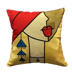 Linen and Cotton Cushion Covers with Intricate Picasso Designs, Stylish, Soft and Durable, Nordic Embroidery, Home Decoration