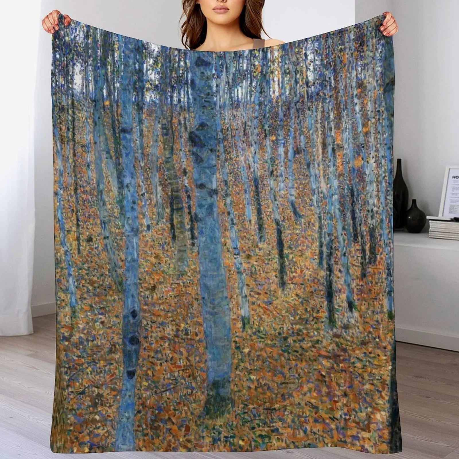 

Beech Grove I - Gustav Klimt Throw Blanket Travel Size Cozy Blanket for Plane Train