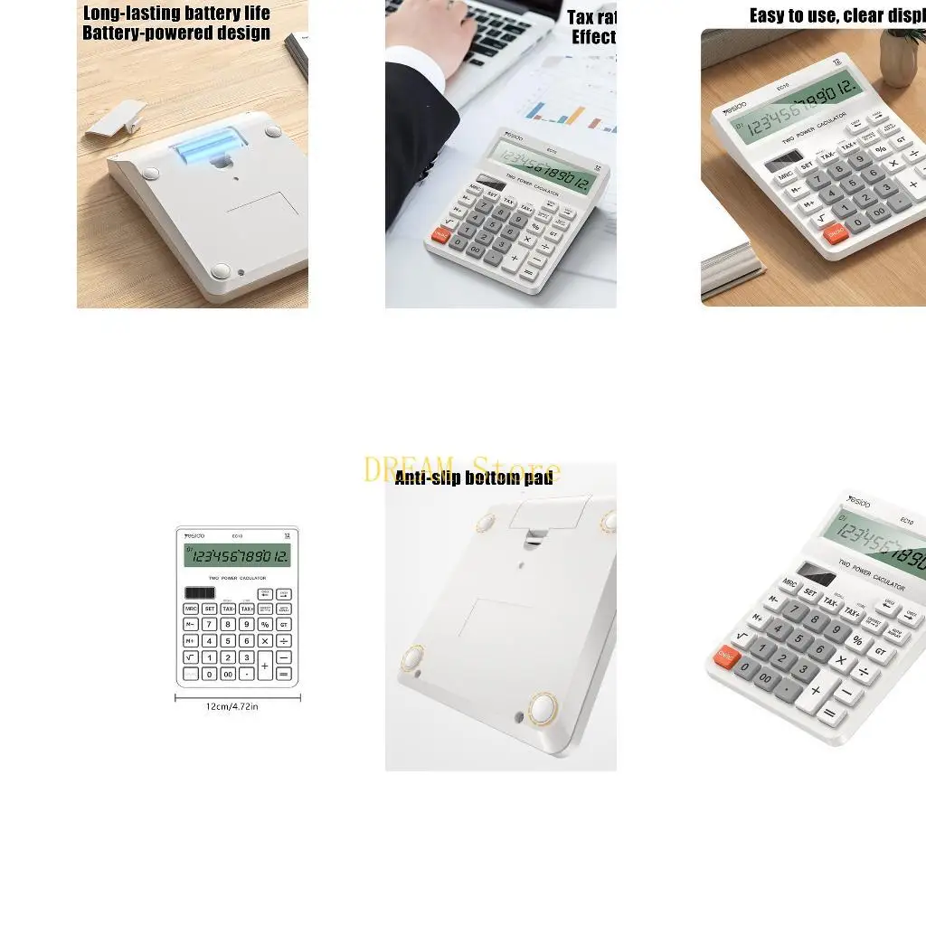 Desktop Accounting Calculator with LCD Screen, Tax Function Controls and Solar Battery Use for Office Figures, Home Planning