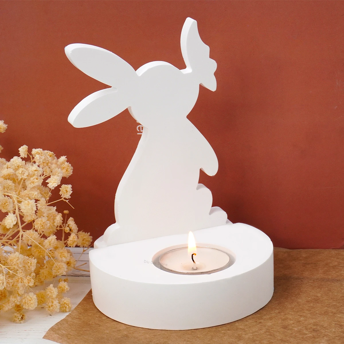 DIY Rabbit Kiss Butterfly Candlestick Mold Easter Bunny Ornament Silicone Molds Aromath Plaster Resin Candle Holder Craft Mould