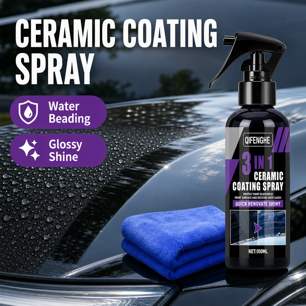 3 in 1 Ceramic Coating Spray 100ml Car Paint Protection Water Beading Gloss Shine Restorer Quick Car Auto Detailing Surface Care