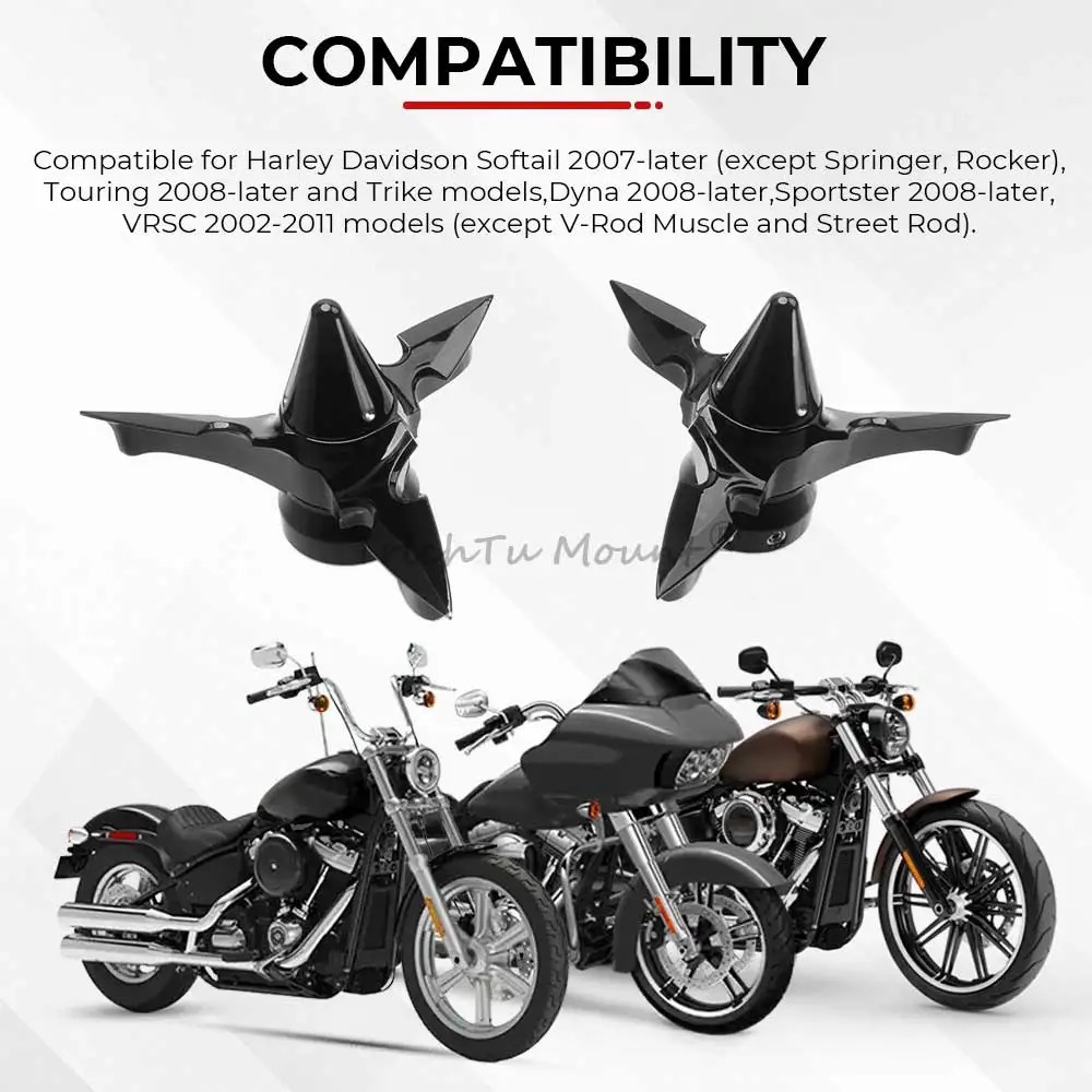 Motorcycle Accessory 1 Pair Black of Front Axle Nut Cover Caps Plastic For Harley Electra Glide Ultra Limited Low FLHTKL 2015-19