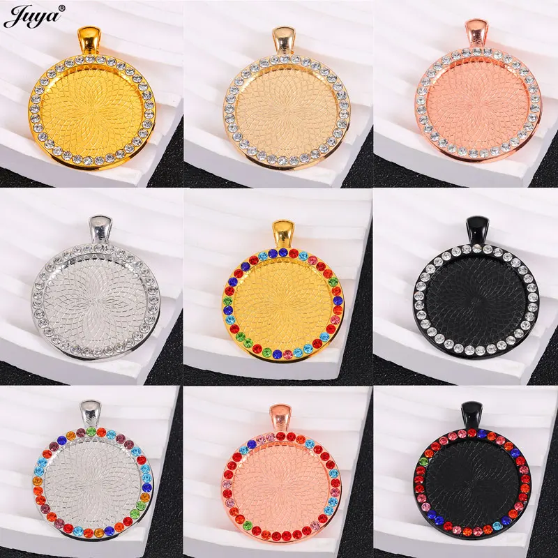 30PCS Crystal Pendant Settings Bezels 25mm Cabochon Base Charms Tray For DIY Pop Necklaces Jewelry Making Supplies Accessories