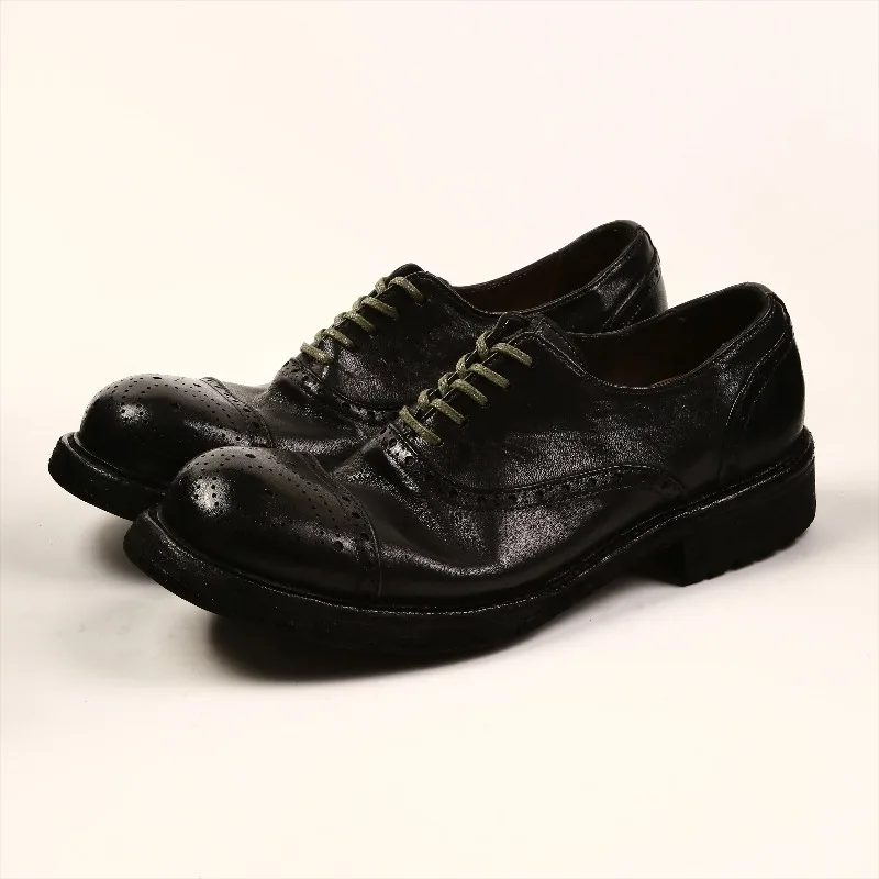 Designer Shoes Men Washed Horseh Handmade Genuine Leather Oxfords Youth Casual Cowhide Office Wedding Dress Leather Shoes