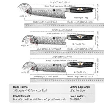 XINZUO Sada nožů 2-7 ks z damaškové oceli se 145 vrstvami, rukojeť z černého uhlíkového vlákna M390, odolná proti korozi, dárková krabička 10 nejlepší prodej nože xinzuo - №10
