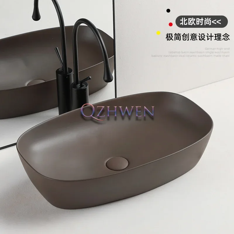 

42/46/50/60cm Matte Brown Ceramic Washbasin Countertop Bathroom Sinks Creative Art Basin Balcony Hand Wash Pool Home Vessel Sink