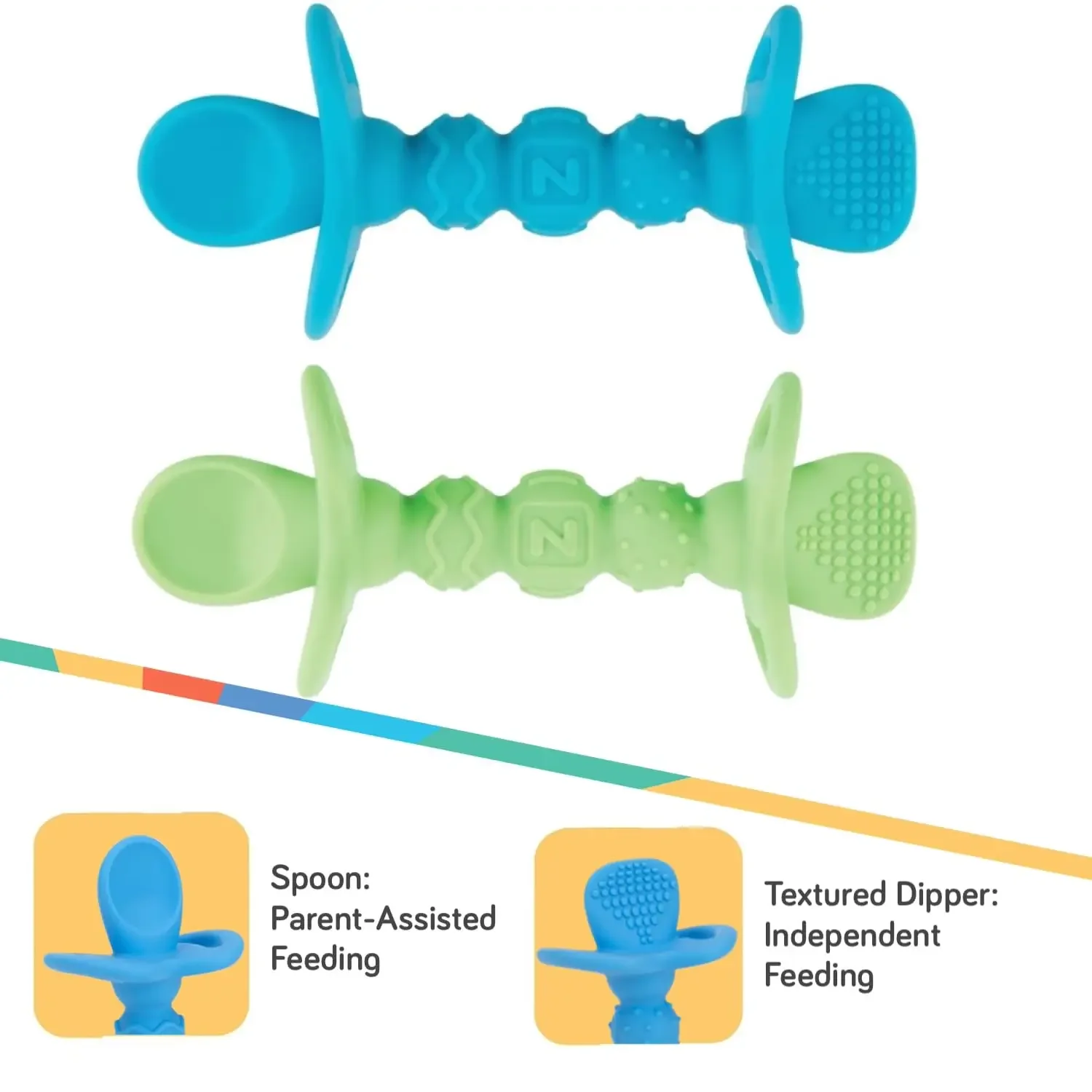 

Силиконовые ложки-половники Dipeez 2 в 1, 2 шт., синий/зеленый