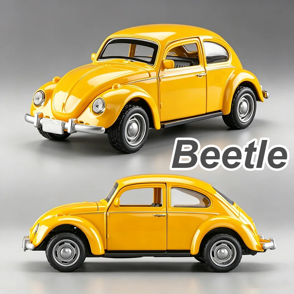 1:36 Scale Beetle Miniature Model Alloy Diecast Car Toy Doors Opened Rear Wheel Return Force Vehice Friend Popular Gift Ornament