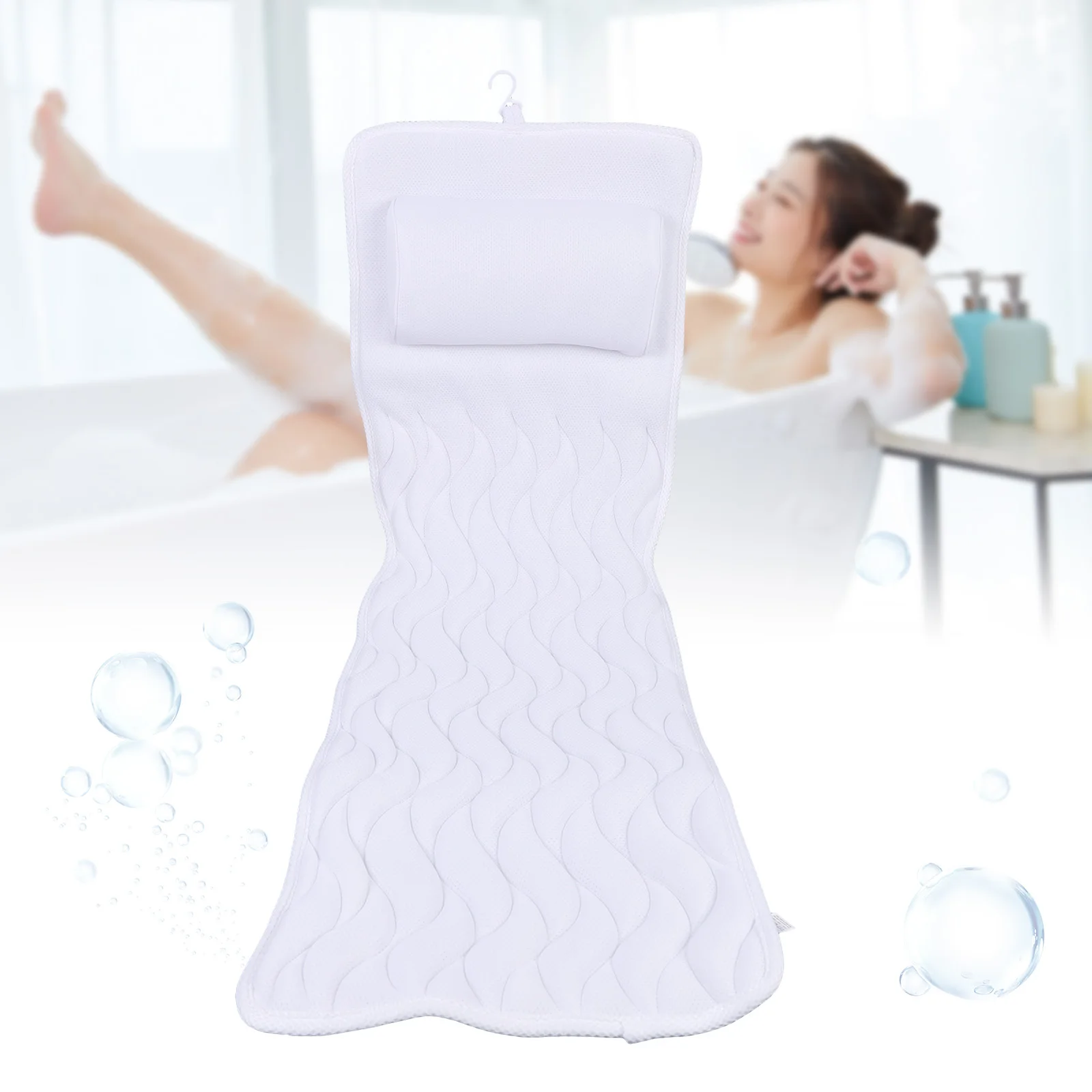 

17.32*49.21in Luxury Full Body Bath Pillow Bathtub Cushion w/ 14 Suction Cups 3D Air Mesh Fit for Bathrooms Spa