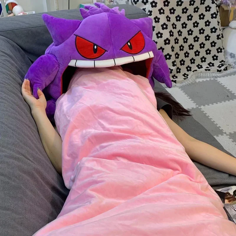 130cm Pokemon Gengar Big Tongue Anime Peripheral Big Size Gengar Sleep Pillow Dual Purpose Nap Blanket Toy Birthday Gift