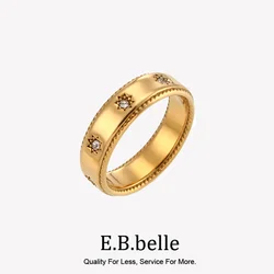 E.B.belle Stainless Steel Jewelry For Women 18K Gold Plated Waterproof Clear Crystal Zircon Setted Star Gold Rings For Women