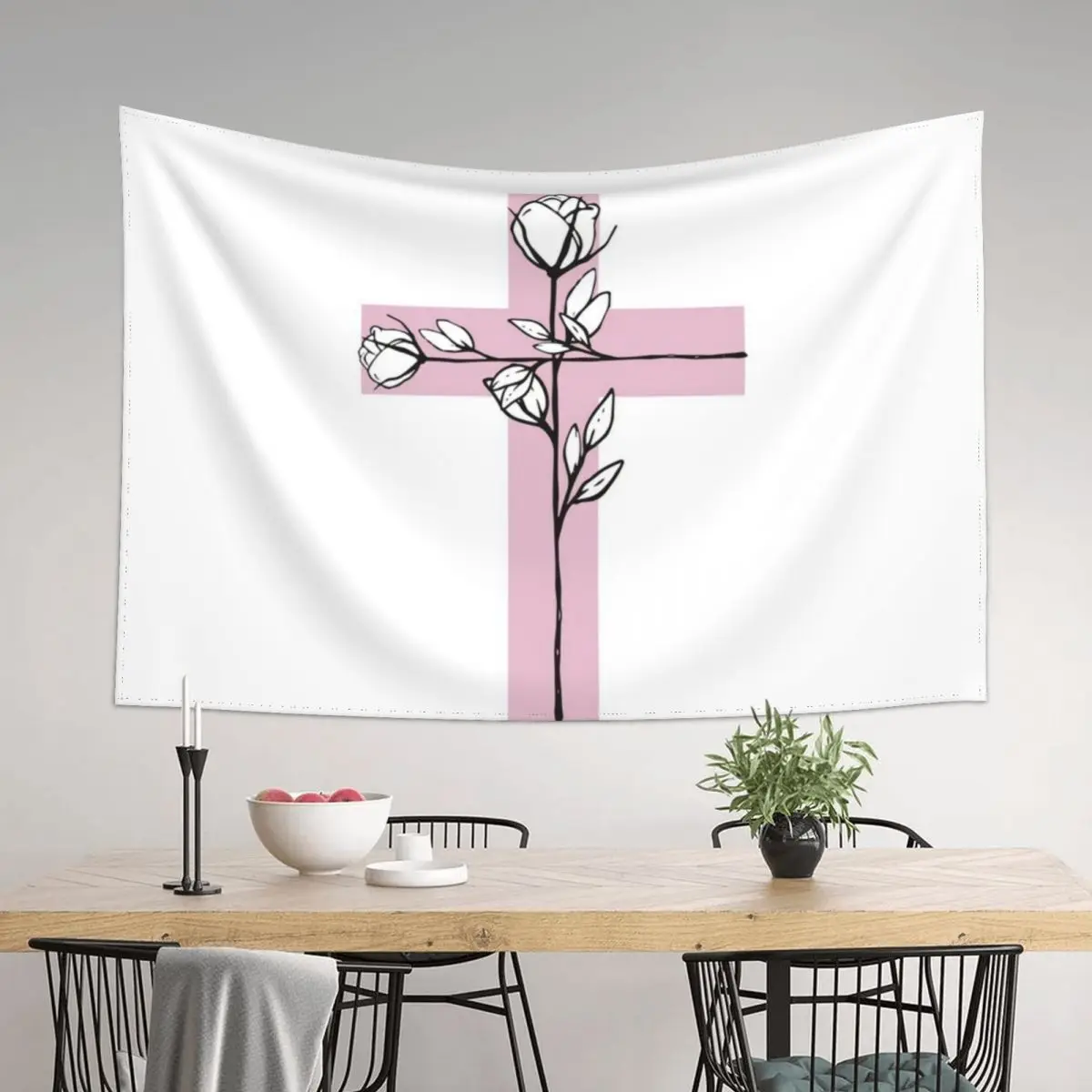 

Pink Christian Cross Floral Tapestry Home Decorators Room Decor Korean Style Decorative Wall Mural Tapestry