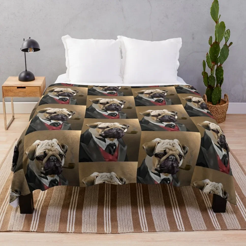 

Pug smoking a pipe Throw Blanket Lightweight Warm Blanket for Indoor Outdoor Use