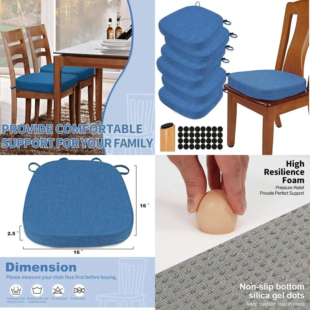 

Набор из 6 подушек для обеденных стульев U-образной формы, толщиной 2,5 см, темно-синие, высокоплотные подушки для сидений для кухни