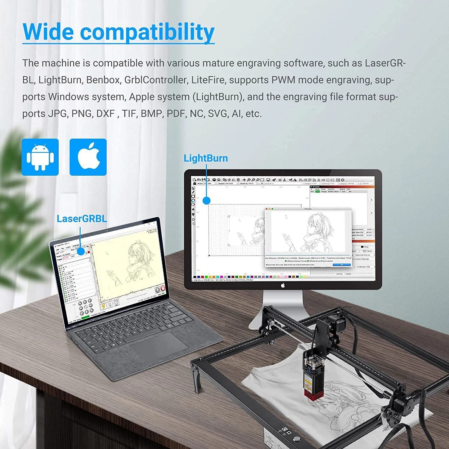 BLUETIMES Laser Engraving Machine DIY Laser Cutting Machine CNC Blue Light Engraving Machine For Metal Acrylic Glass Leather