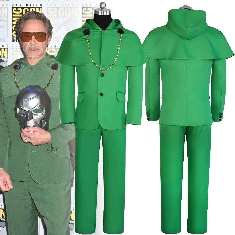 

New 20205 Movie Doctor Doom Cosplay Costume Adult Men Green Coat Pants Leisure Suit Uniform Halloween Clothes Outfit