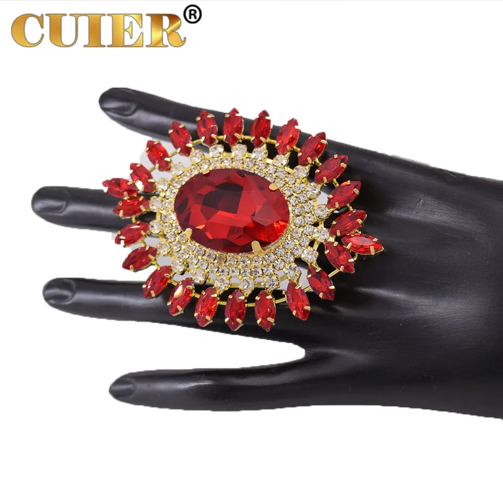 CUIER 7.8cm Oval Rings for Women Gold Plating Crystal Rhinestones Glass Drag Queen Jewelry