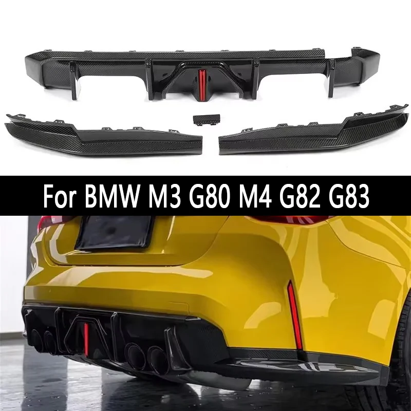 Für BMW M3 G80 M4 G82 G83 Dry Carbon Fiber Auto Hinten Stoßstange Diffusor Hinten Splitter Mit lichter Spoiler Zurück lip body kit