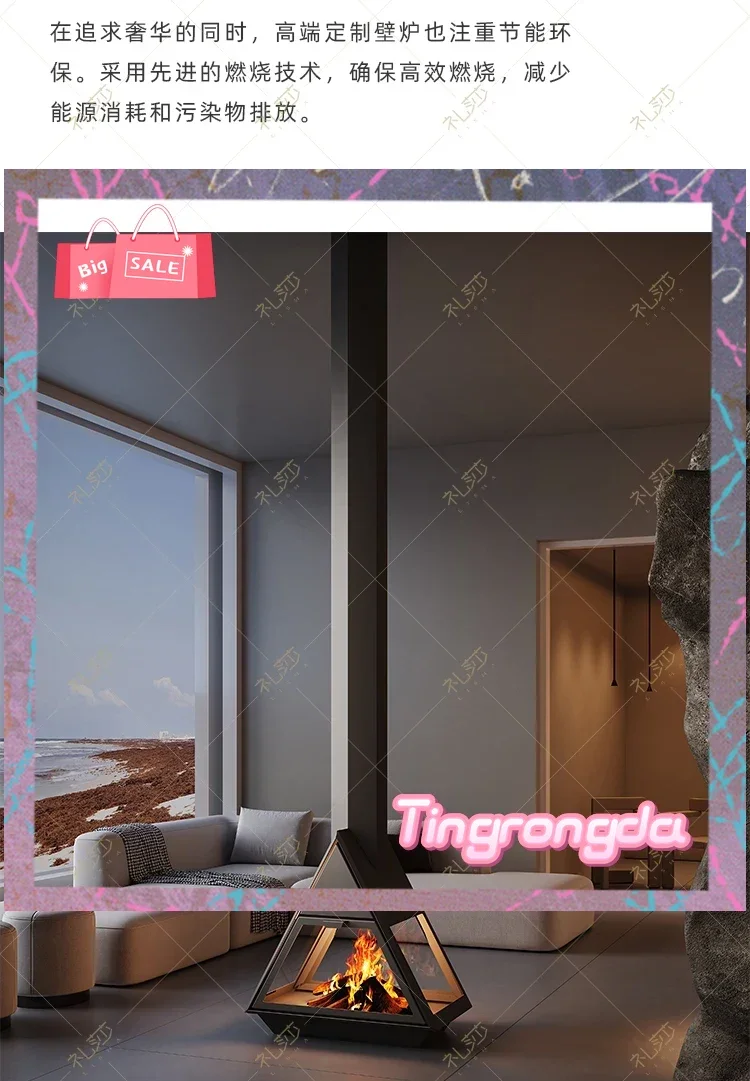 CC High-end custom triangular art fireplace, hanging real fire special-shaped fireplace burning wood household heater