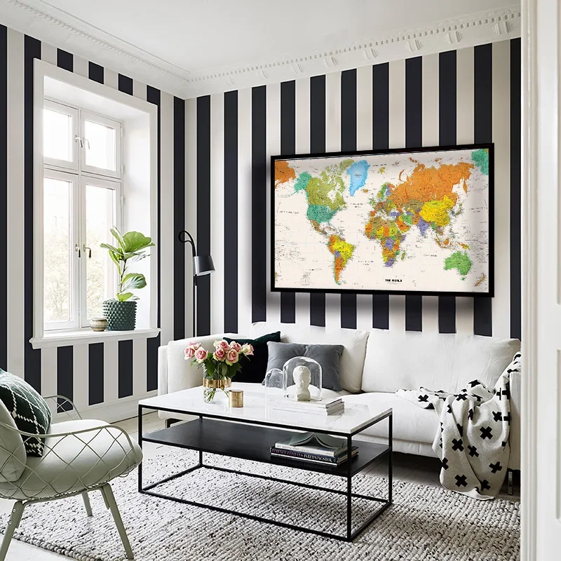 120*80cm 레트로 지도 세계 아트 포스터 프레임 장식 캔버스 회화 벽 인쇄 거실 침실 장식