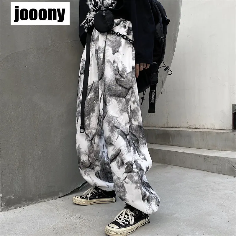 Street Fashion Hip-hop Men's BF Loose Fitting Y2K Aesthetics Printed Wide Leg Straight Pants Trend Individually Daily Versatile