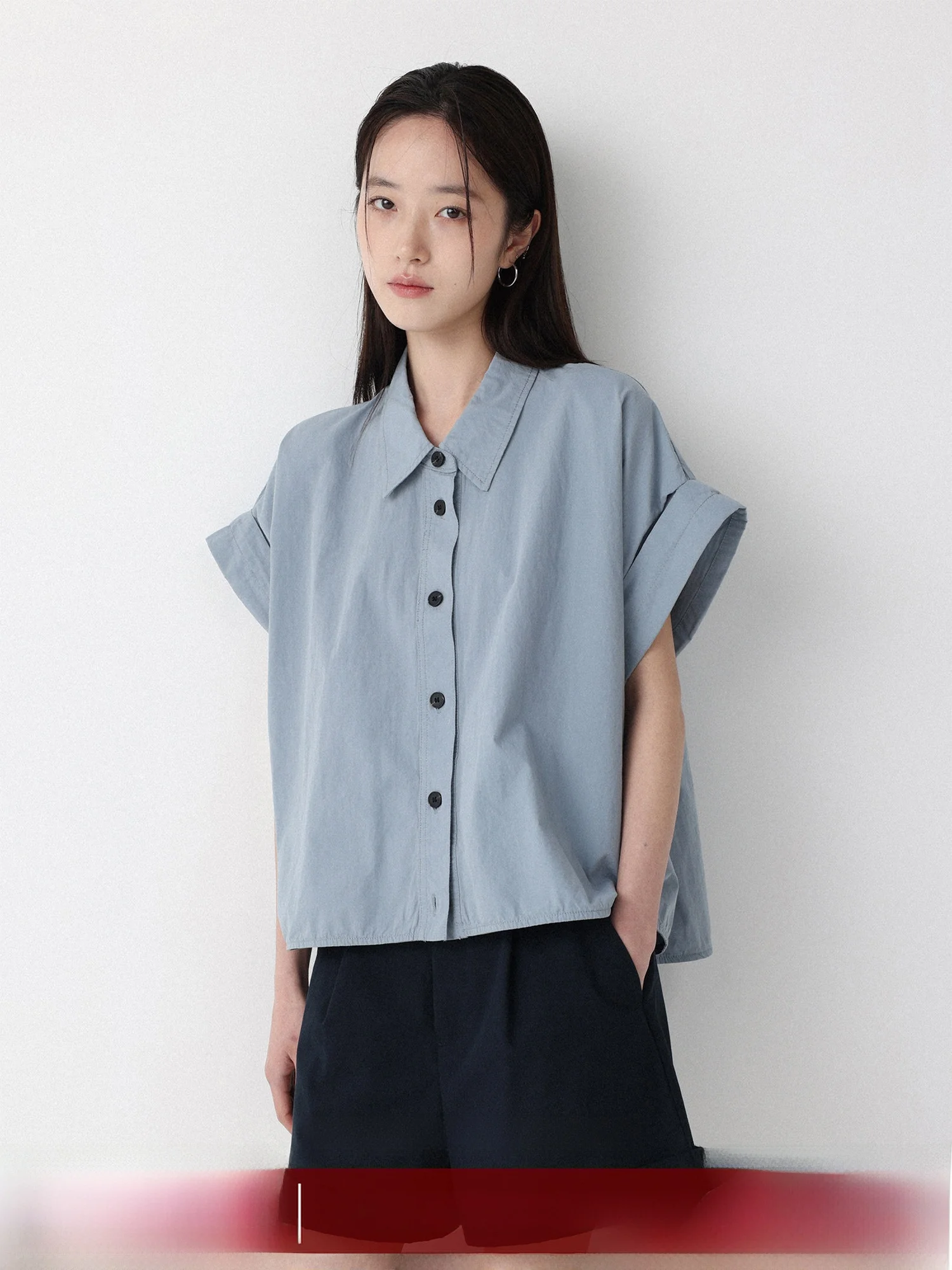 

Низкокалорийная женская рубашка свободного кроя с коротким рукавом, широким воротником и рукавами-крылышками, повседневный стиль, из чистого хлопка, дышащая