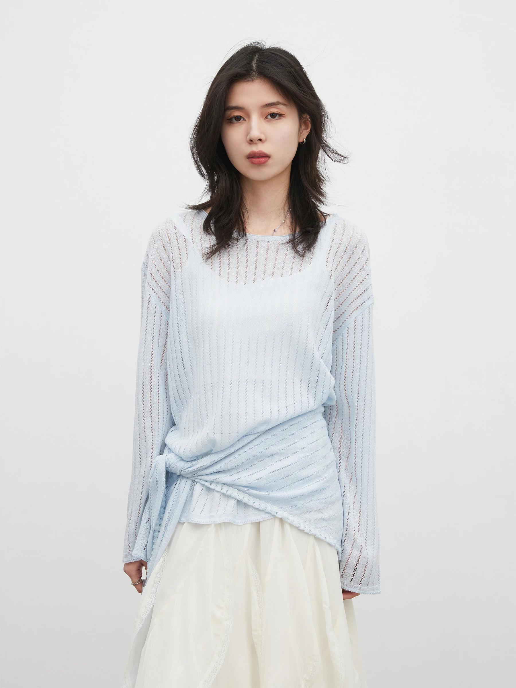 

Весенний новый свободный ажурный вязаный свитер с открытыми плечами для женщин, в стиле Lazy Style, накидка-рубашка, шикарный бренд Ven, дышащий, с длинным рукавом