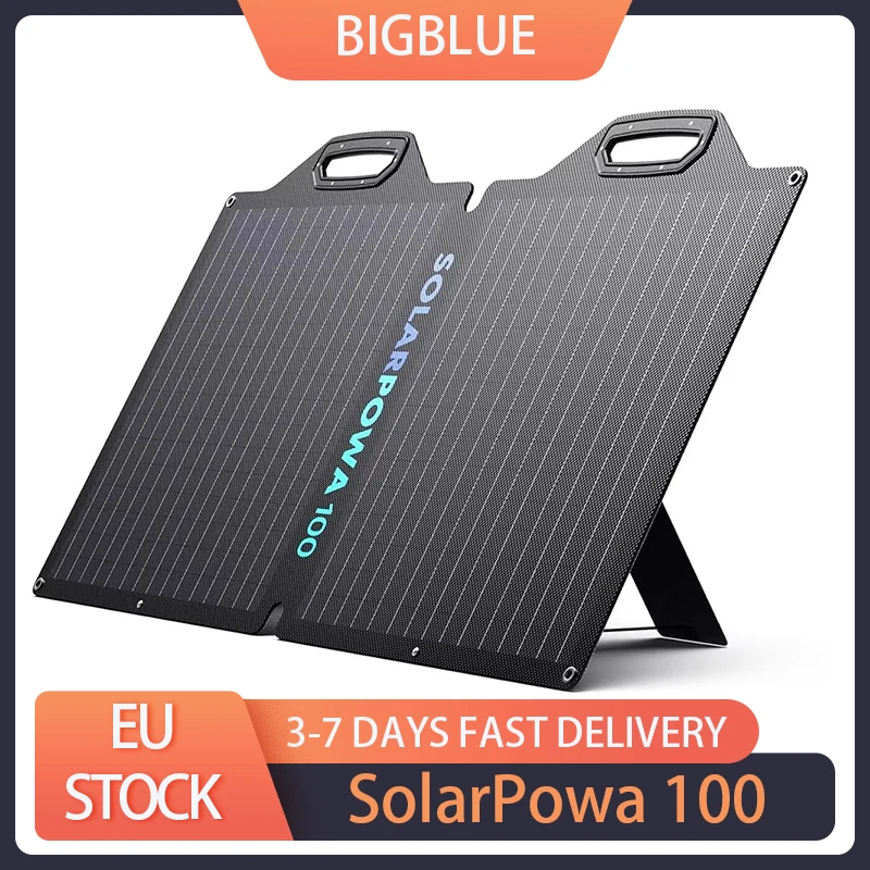 BigBlue SolarPowa 100 100W Foldable Solar Panel with Kickstands, 23.5% Energy Conversion Rate, IP65 Waterproof