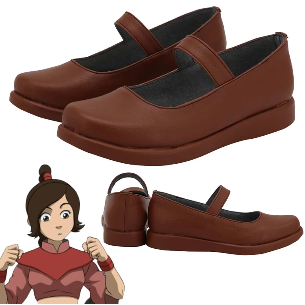 

Ty Lee Shoes Brown PU Leather Cartoon Avatar Last Cosplay Airbender Costume Disguise Accessories Adult Women Roleplay Party Prop