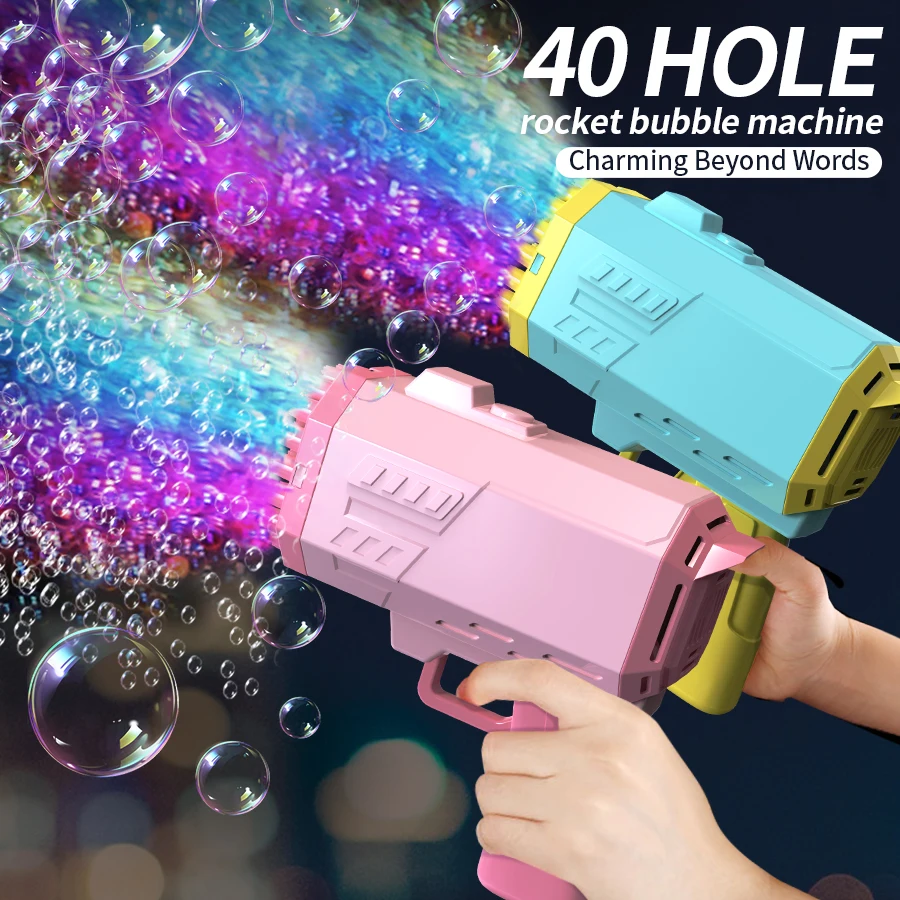 40 hole bazooka bubble gun dazzling lights strong wind super many bubble kids outdoor toys, suitable for boys and girls