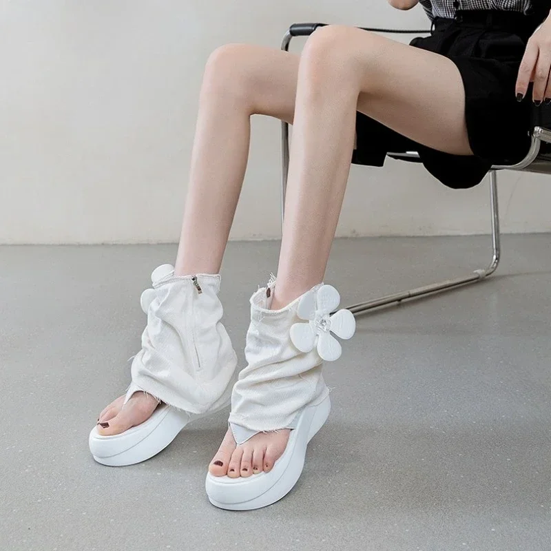 المرأة سميكة القاع صندل الأحذية 35-40 سستة كليب تو الارتفاع زيادة جولة تو خفيفة الوزن صنادل مماشي للموضة أحذية مريحة #3