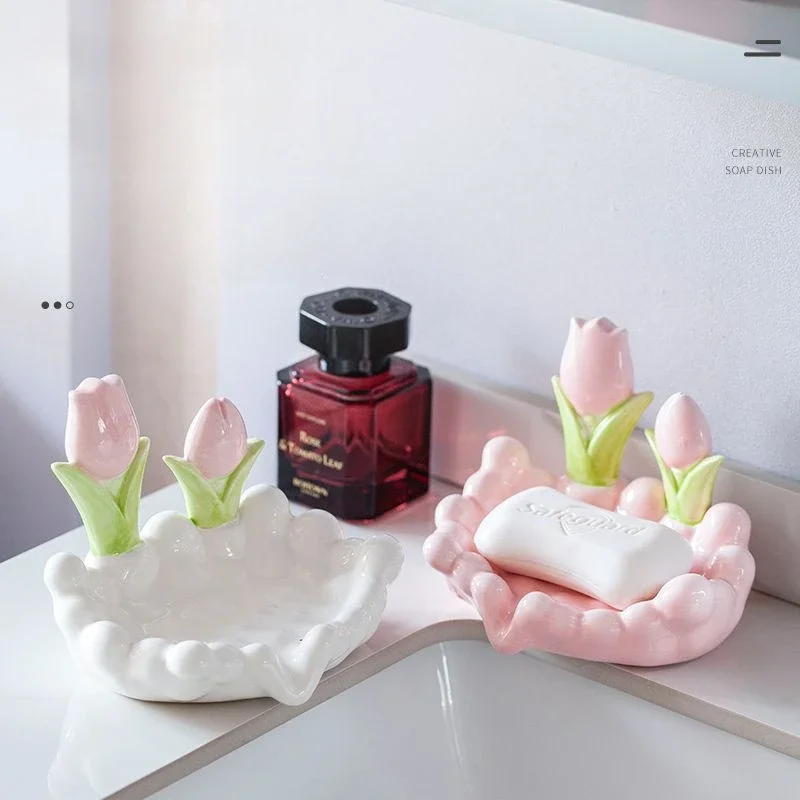 Creative Ceramic Floral Soap Box Draining Non-slip Soap Dish Bathroom Accessories Sea White Soap Holder for Home Bath