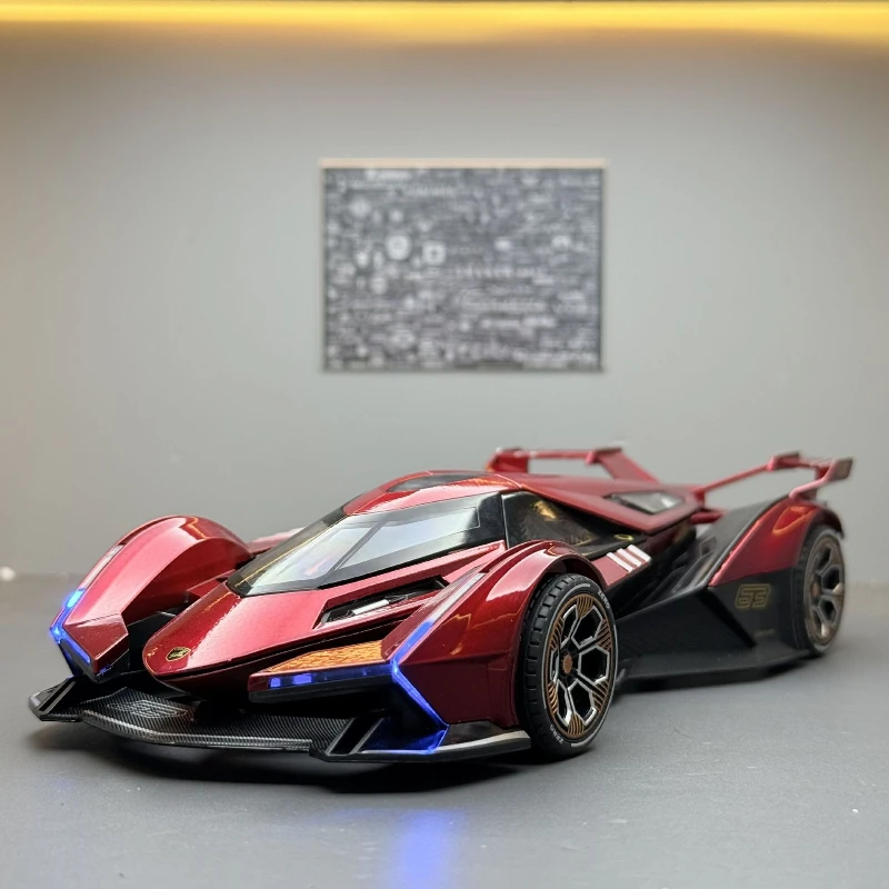 シミュレーション 1:24 ランボルギーニ V12 スポーツカーモデル サウンド＆ライト プルバック式 子供のおもちゃ 車両 ギフト コレクション ミニチュア車