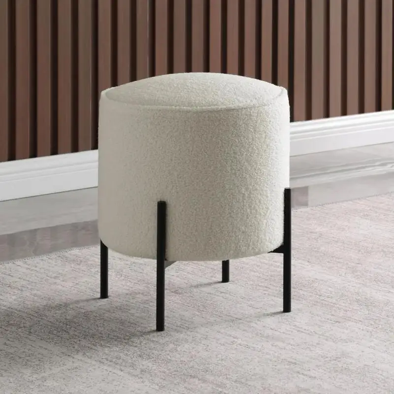 Matte Black Round Upholstered Ottoman in Beige - Stylish and Versatile Home Accent Furniture for Living Room or Bedroom Use