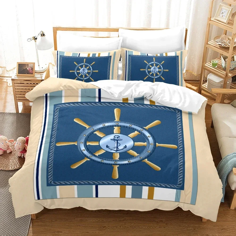 Marine Anchor Pattern Duvet Cover Set Fashion Bedding Set Ultra Soft Quilt Cover and Pillowcases for Kids Teens Boys Bedroom