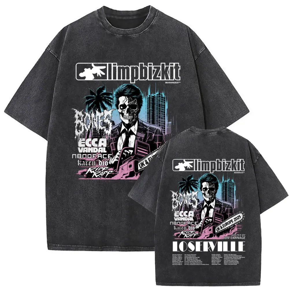 Washed Vintage Rock Band Limp Bizkit T-shirt Men Women Casual Oversized Short Sleeve T Shirts Male Classic Harajuku Streetwear