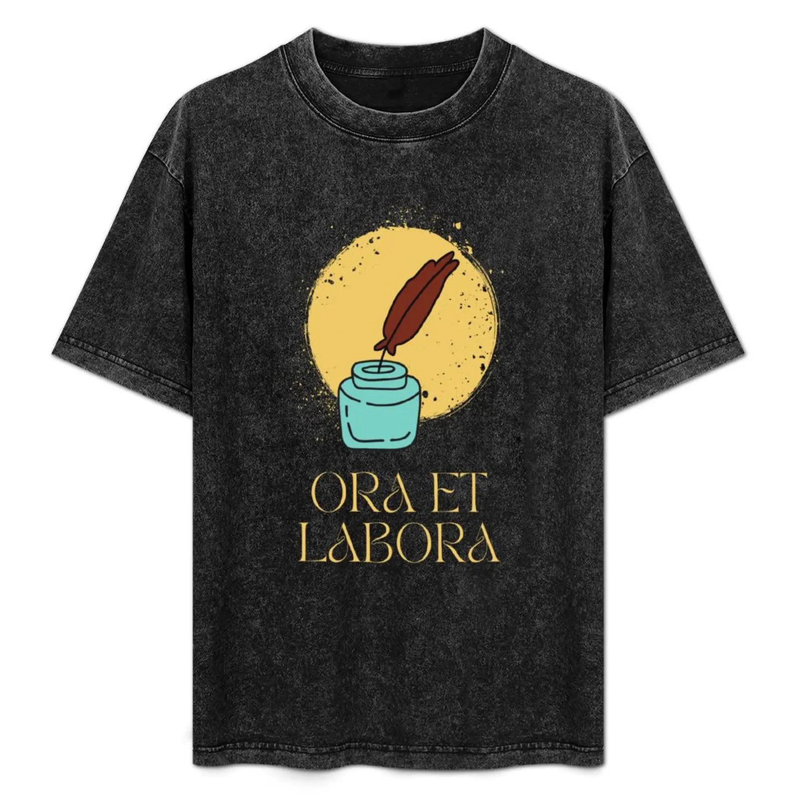 

Catholic Rule of St. Benedict Ora et Labora Latin for Pray and Work T-Shirt man t shirts cotton T-Shirt