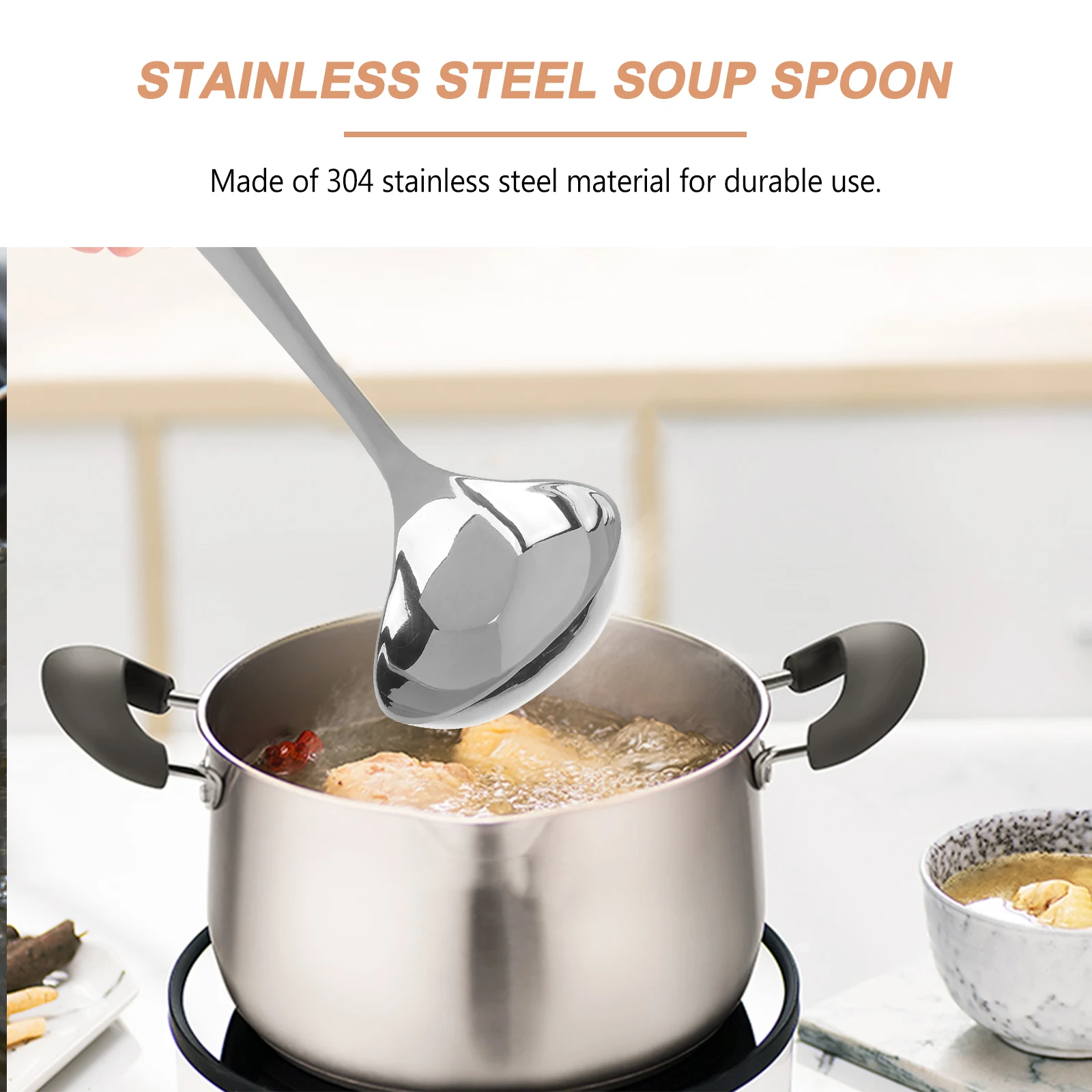 2 قطعة مغرفة الفولاذ المقاوم للصدأ وملعقة شوربة مجموعة مقاومة للحرارة مقبض المطبخ خلط أدوات المائدة الطبخ مقبض طويل ملعقة