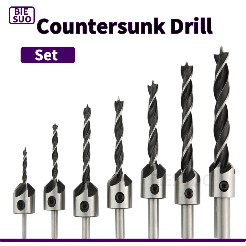 SIQICNC 3mm-10mm HSS Countersunk Bit Set Reamer Woodworking Chamfer Counterbore Pliot Cutter Screw Hole Drill