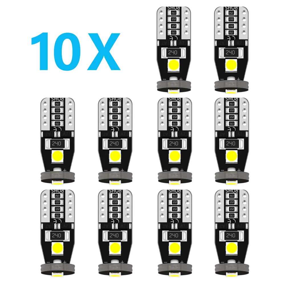 10Pcs T10 Led Canbus W5W Led Bulbs 168 194 6000K White Signal Lamp Dome Reading License Plate Light Car Interior Lights Auto 12V