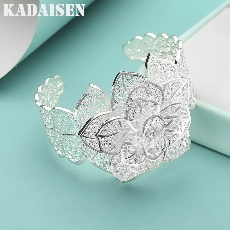 925 Sterling Silber Schmuck Armreif – Heiß begehrtes, exquisites Retro-Charm-Armband mit hohlen Blumenöffnungen für Damen