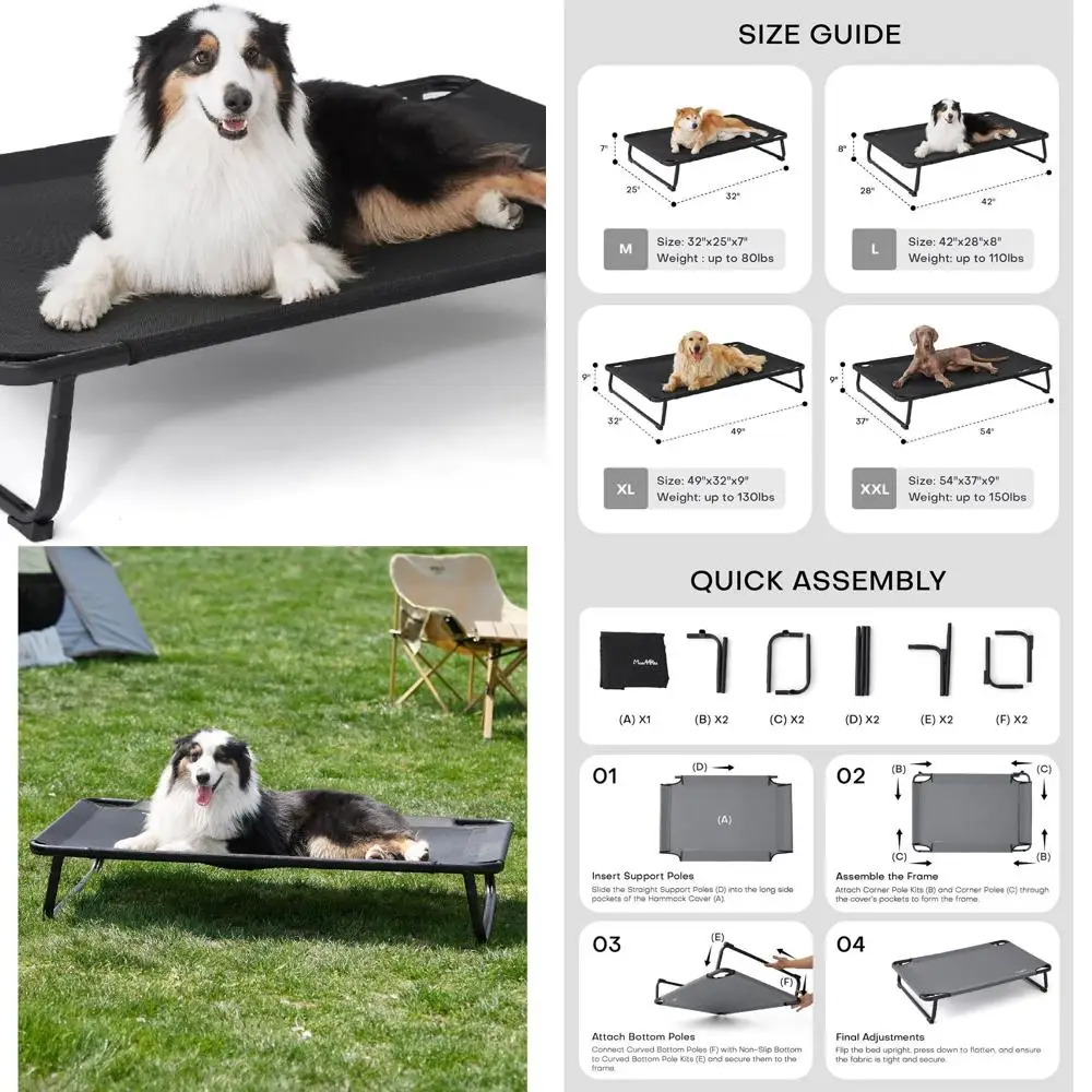 

Made4Pets Outdoor Elevated Dog Bed for Large Dogs - Cooling Raised Pet Cot with Skid-Resistant Feet, Tool-Free Setup, Chew-Resis