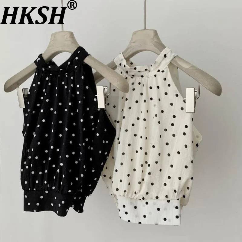 

HKSH Новый летний женский жилет в горошек с завязкой на талии и лямкой на шее с открытыми плечами, французский элитный элегантный темпераментный топ HK12256