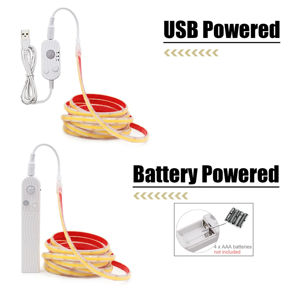 IP68 방수 COB Led 스트립 라이트 모션 센서 5V 배터리 USB 전원 자동 ON/OFF 캐비닛 주방 계단 라이너 조명