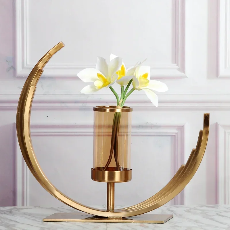 Modern Vase Metal Gold Candlestick Windproof Nordic Candles Home Decoration Ornaments Living Room Flower Bougeoir Gift